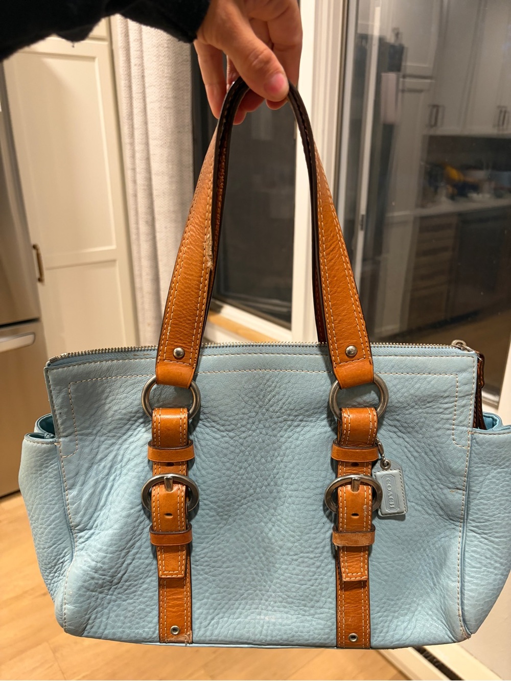 Coach Chelsea F10887 Blue Pebbled Leather Zip Satchel Y2K 2008 READ
